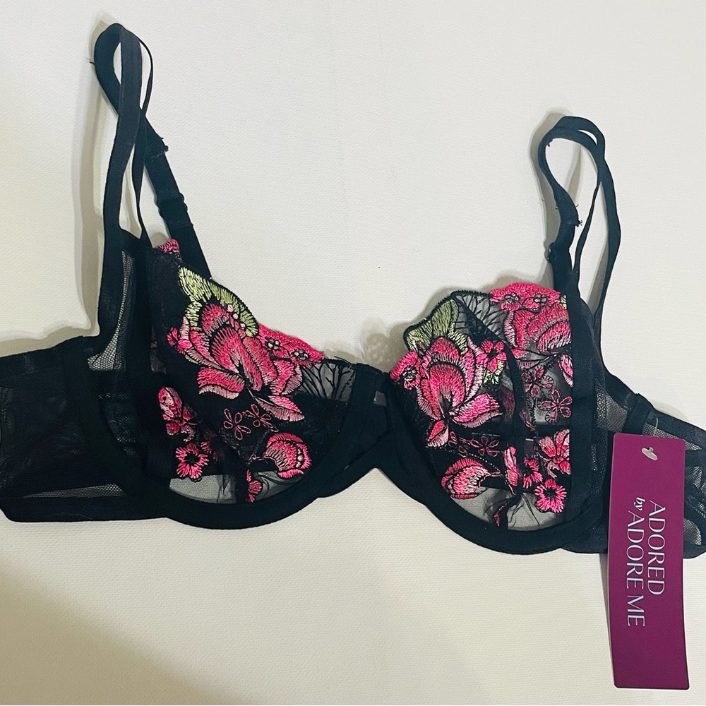 NWT Adored By Adore Me ~ Women's Jamilla Unlined Underwire Bra‎ Lace Black ~ 34B